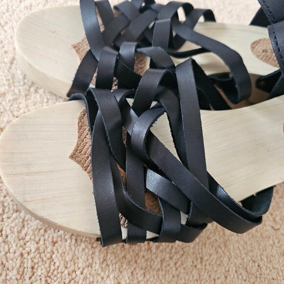 ANTHROPOLOGIE KELSI DAGGER Brooklyn Grain Ankle Strap Leather & Wooded Sandals - Picture 6 of 12